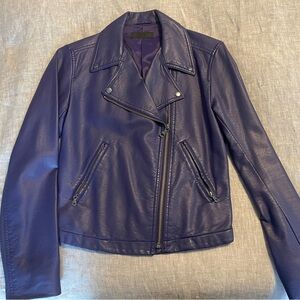 UniQLo PURPLE moto biker jacket xs dopamine vivid statement style vegan leather